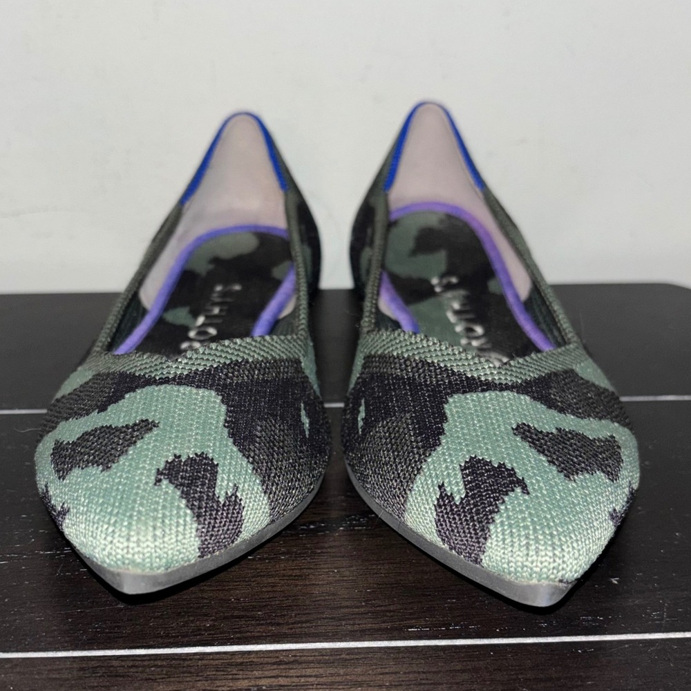 Rothys | The Point Flats | Womens 8.5 | Olive Green Black Camo Slip On Shoes - Picture 2 of 12